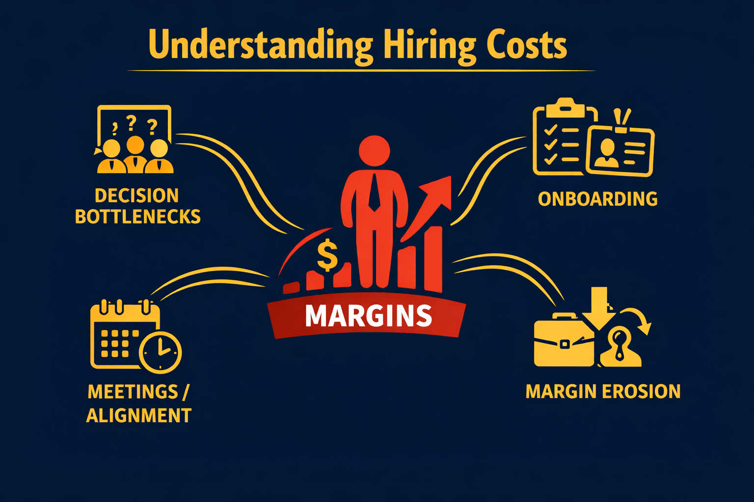 Understanding Hiring Costs Infographic - Training, Onboarding, Coordination, and Turnover expenses that contribute to the hidden hiring tax